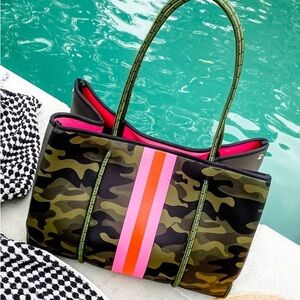 HAUTE SHORE Camouflage Tote with Pink and Orange Accents
